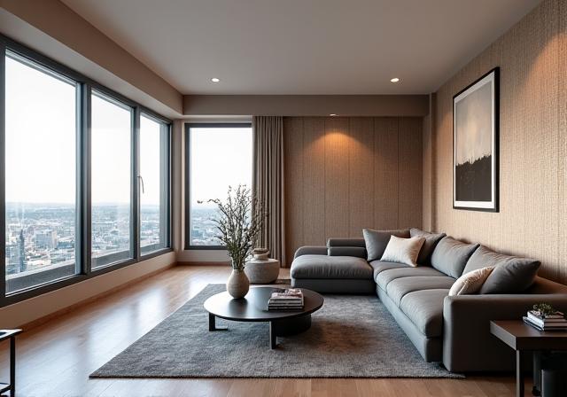 Soggiorno di un attico a Catania con carta da parati della collezione Basalto.